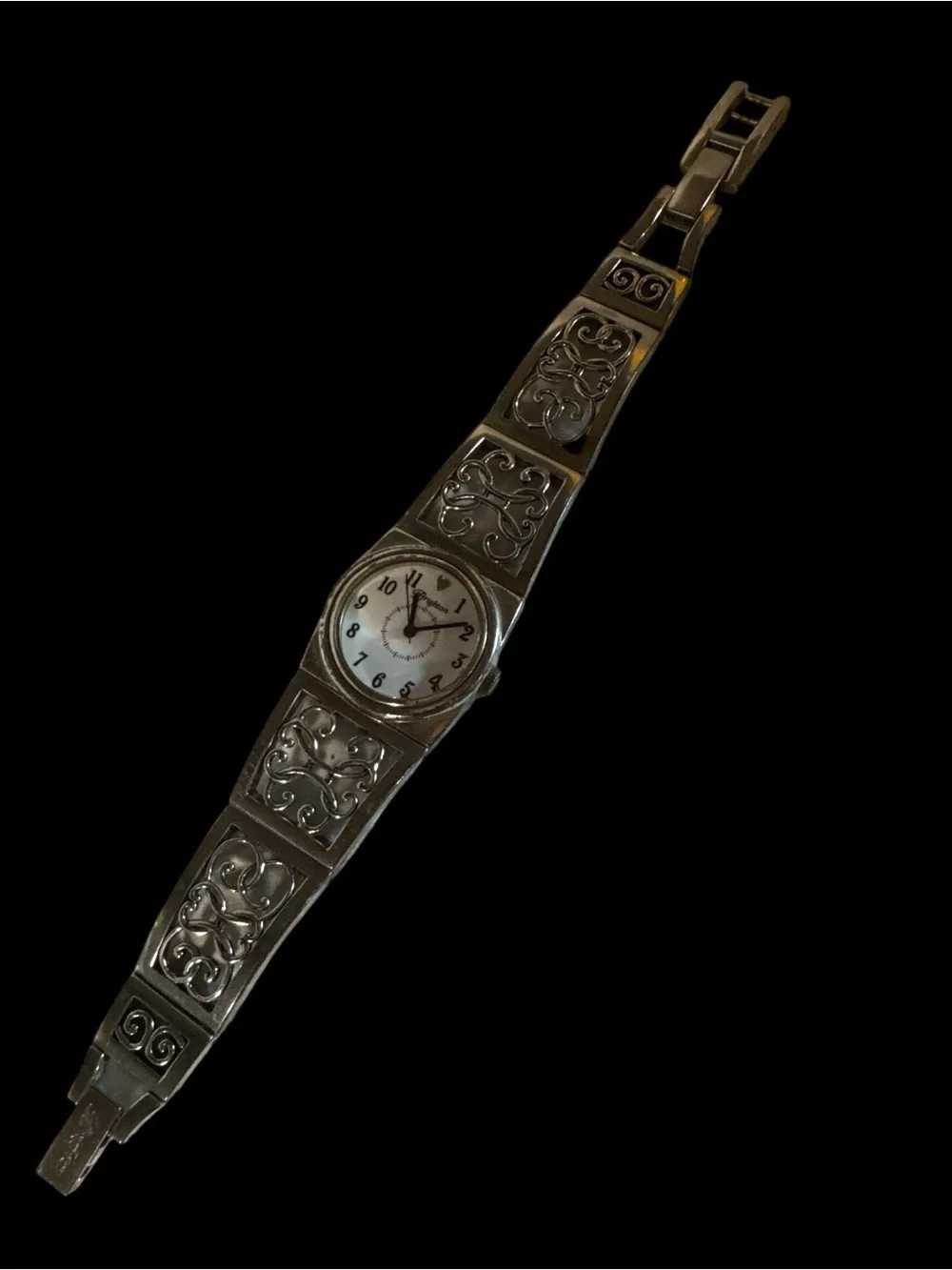 Vintage, Retired, Brighton Silver Filigree Bracelet Watch w/ White Dial Like New